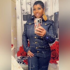 AKIRA Dark Blue Denim Jumpsuit